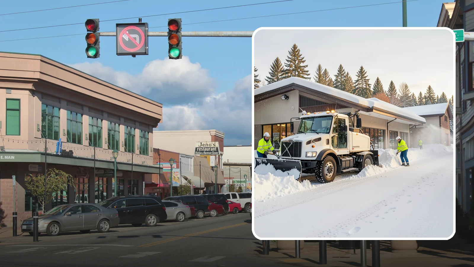 Retail Store Snow Plowing in Monroe, Snohomish County, WA - We plow retail storefronts and customer lots before open so shoppers reach your doors on safe, clear pavement.