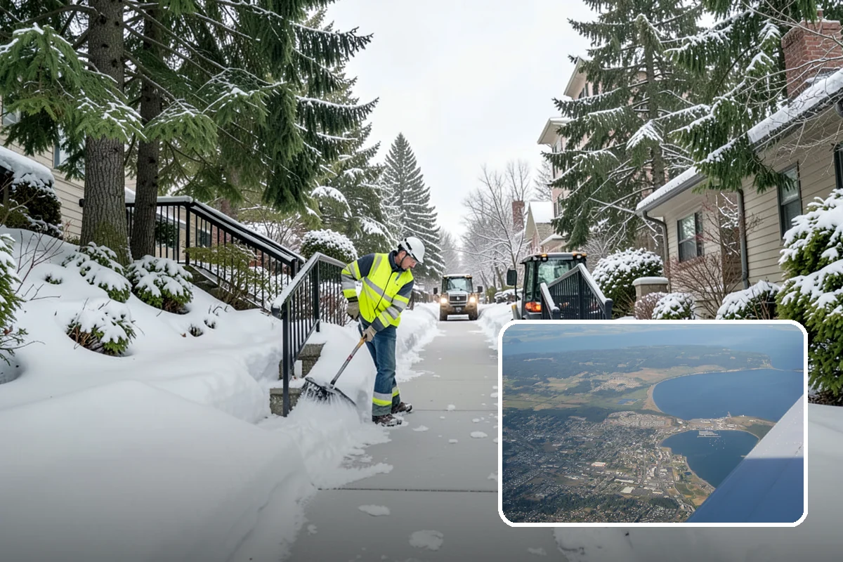 Retail Store Snow Plowing in Oak Harbor, Island County, WA - Customer lot and storefront cleared before your posted open
