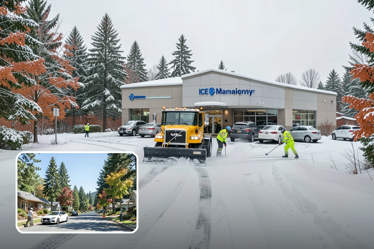 Retail Store Snow Plowing in Orting, Pierce County, WA - Customer lot and storefront cleared before your posted open