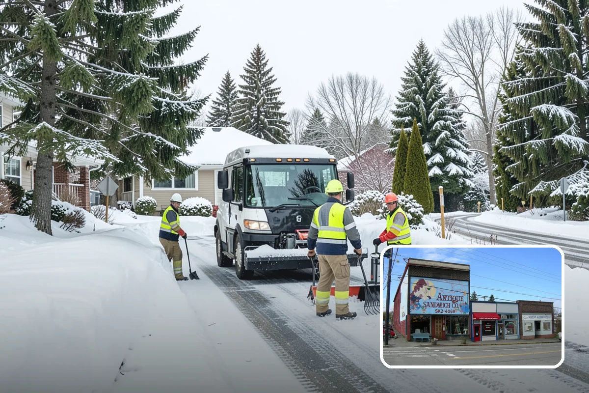 Retail Store Snow Plowing in Ruston, Pierce County, WA - Customer lot and storefront cleared before your posted open