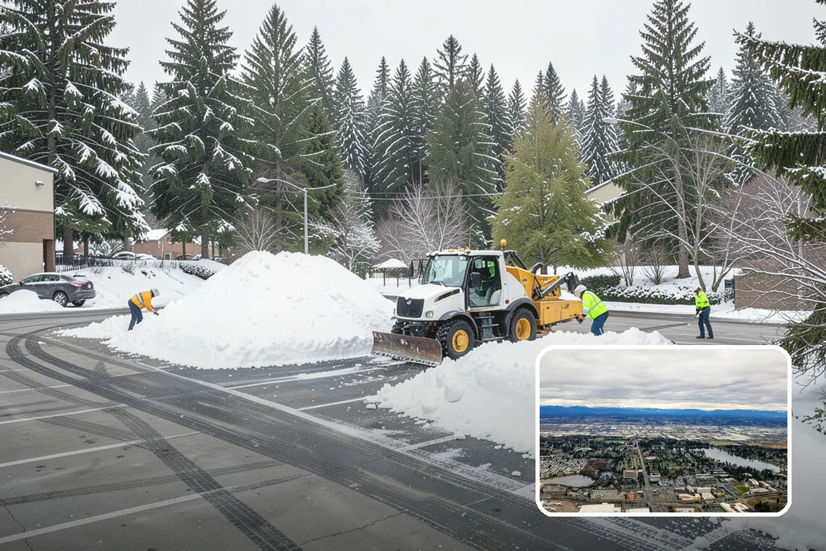 Retail Store Snow Plowing in SeaTac, King County, WA - Customer lot and storefront cleared before your posted open