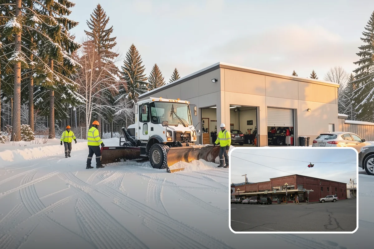 Retail Store Snow Plowing in Sedro-Woolley, Skagit County, WA - Customer lot and storefront cleared before your posted open