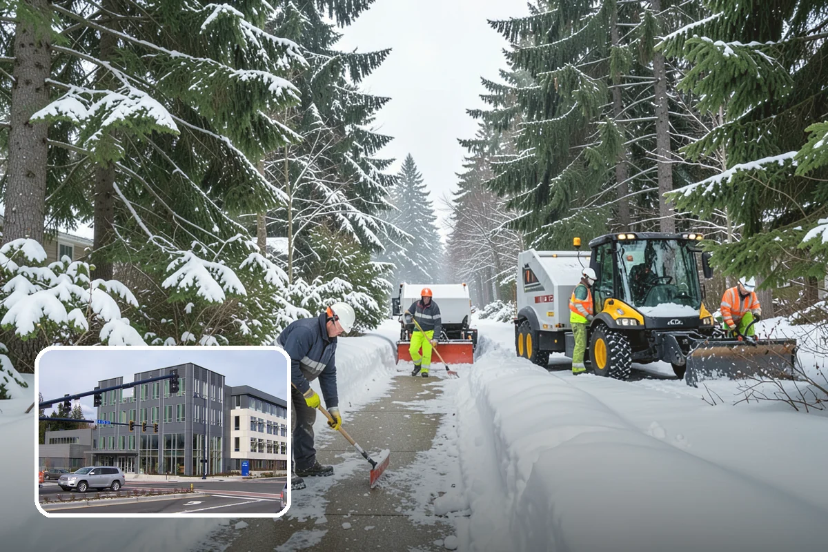 Retail Store Snow Plowing in Shoreline, King County, WA - Customer lot and storefront cleared before your posted open