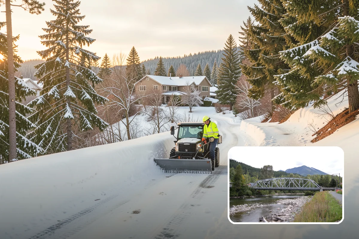 Retail Store Snow Plowing in Skykomish, King County, WA - Customer lot and storefront cleared before your posted open