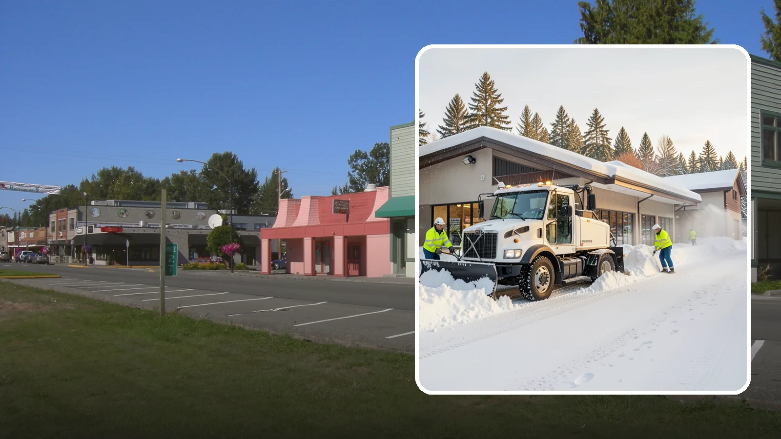 Retail Store Snow Plowing in Snoqualmie, King County, WA - We plow retail storefronts and customer lots before open so shoppers reach your doors on safe, clear pavement.