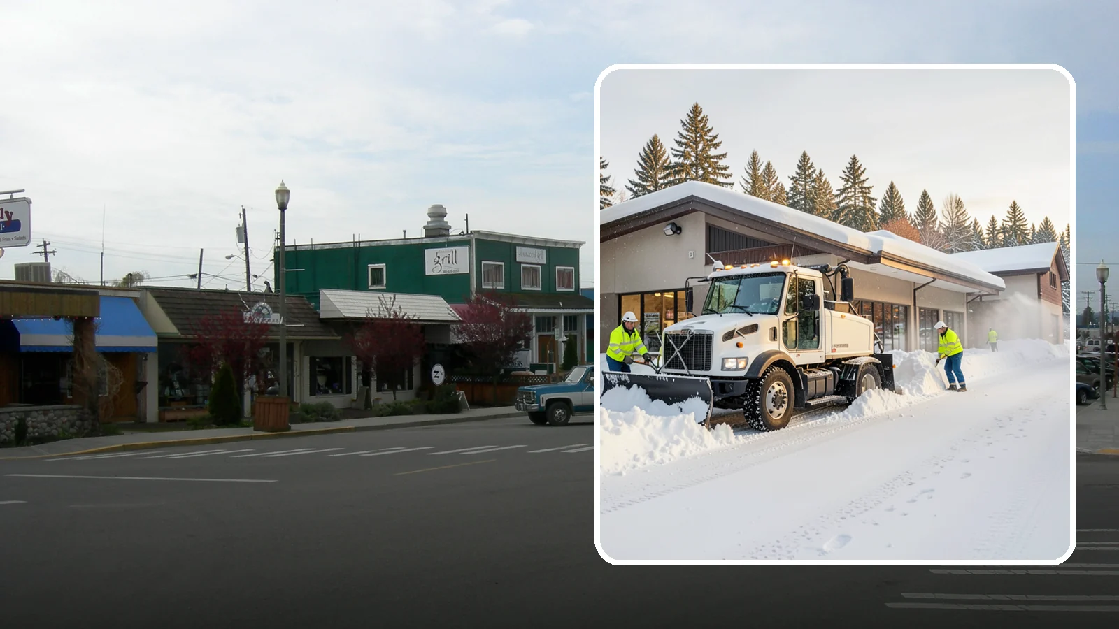 Retail Store Snow Plowing in Stanwood, Snohomish County, WA - We plow retail storefronts and customer lots before open so shoppers reach your doors on safe, clear pavement.