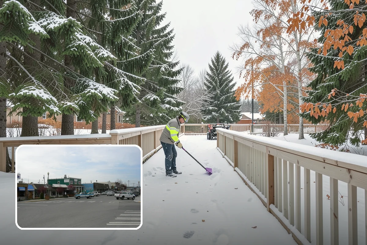 Retail Store Snow Plowing in Stanwood, Snohomish County, WA - Customer lot and storefront cleared before your posted open