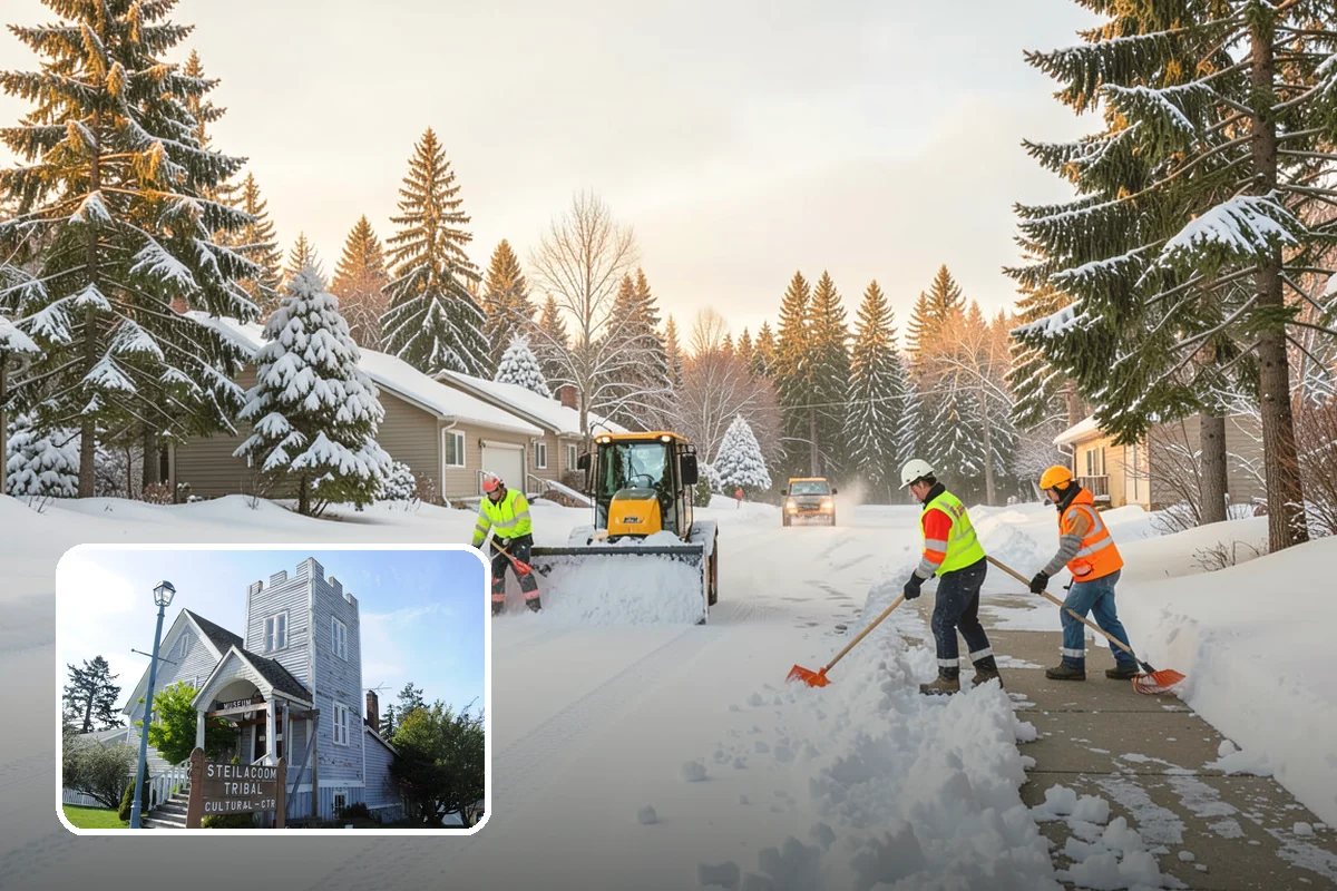 Retail Store Snow Plowing in Steilacoom, Pierce County, WA - Customer lot and storefront cleared before your posted open