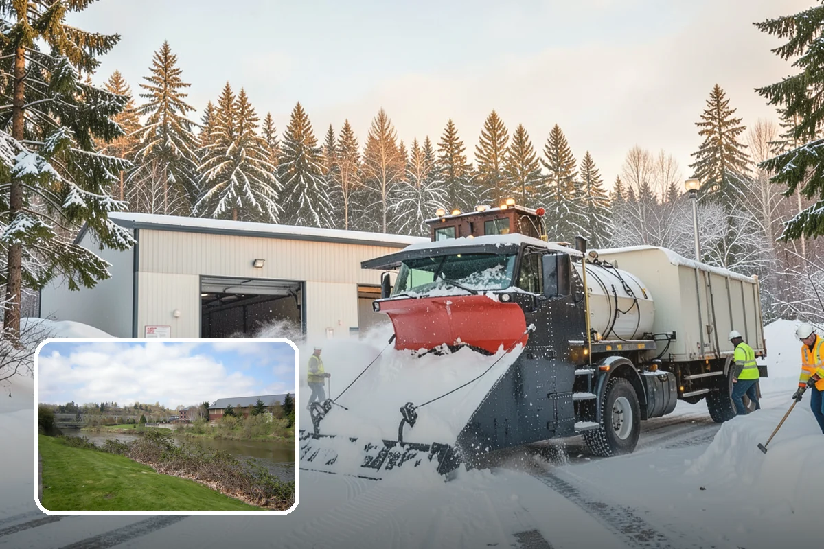 Retail Store Snow Plowing in Tukwila, King County, WA - Customer lot and storefront cleared before your posted open