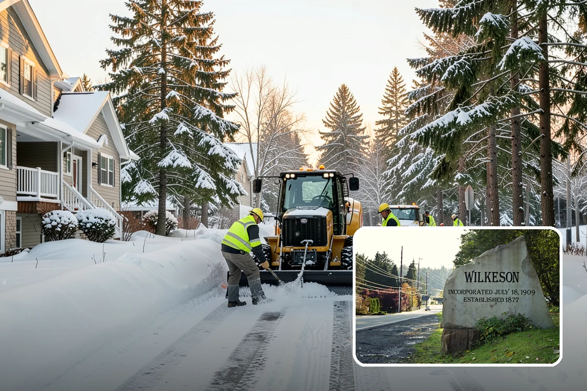 Retail Store Snow Plowing in Wilkeson, Pierce County, WA - Customer lot and storefront cleared before your posted open