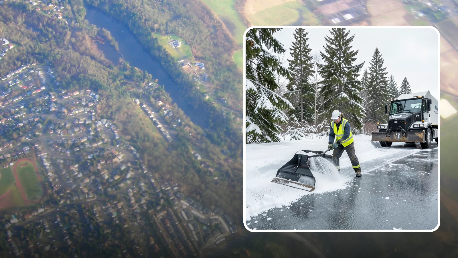 Rock Salt Application in Algona, King County, WA - Rock salt application melts existing ice and packed snow on Western Washington pavement once temperatures sit above the low 20s.