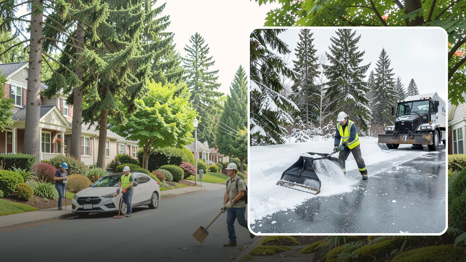 Rock Salt Application in Beaux Arts Village, King County, WA - Rock salt application melts existing ice and packed snow on Western Washington pavement once temperatures sit above the low 20s.