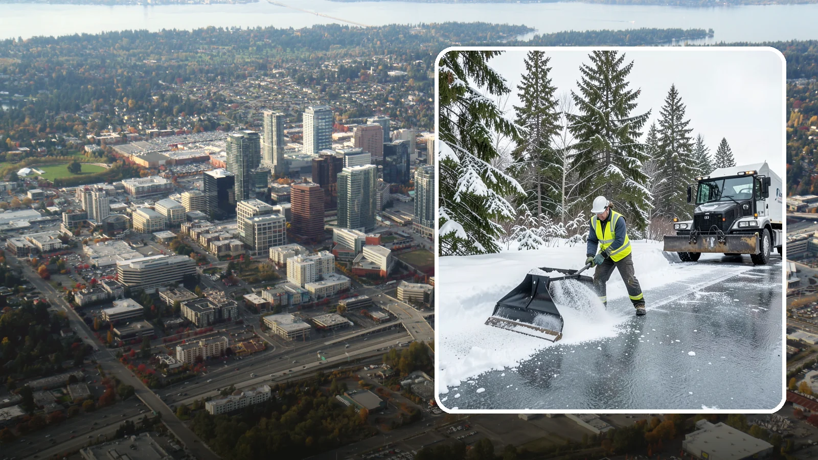 Rock Salt Application in Bellevue, King County, WA - Rock salt application melts existing ice and packed snow on Western Washington pavement once temperatures sit above the low 20s.