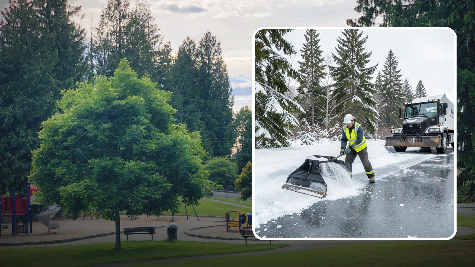 Rock Salt Application in Bonney Lake, Pierce County, WA - Rock salt application melts existing ice and packed snow on Western Washington pavement once temperatures sit above the low 20s.