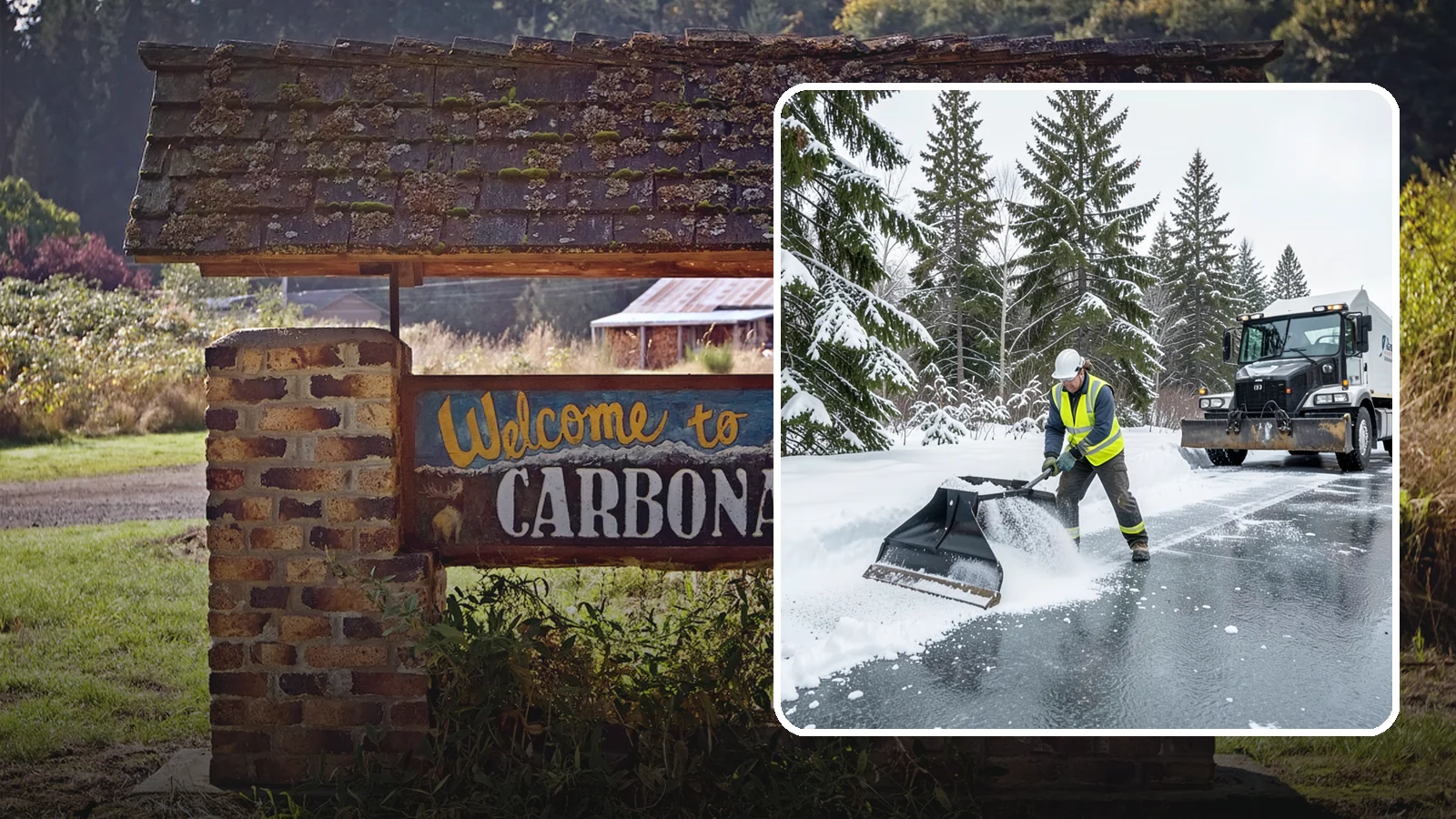 Rock Salt Application in Carbonado, Pierce County, WA - Rock salt application melts existing ice and packed snow on Western Washington pavement once temperatures sit above the low 20s.
