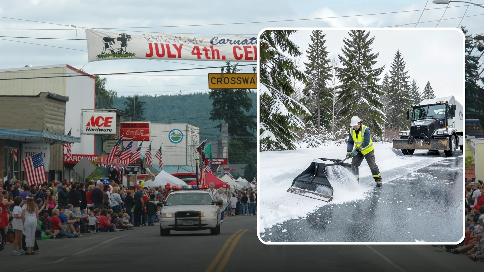 Rock Salt Application in Carnation, King County, WA - Rock salt application melts existing ice and packed snow on Western Washington pavement once temperatures sit above the low 20s.
