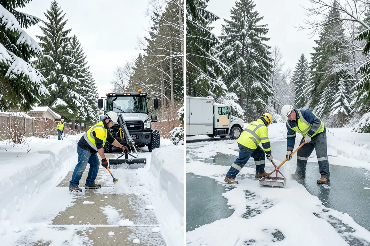Rock Salt Application in Concrete, Skagit County, WA - Clear loose snow by plow or shovel so salt contacts the ice layer directly