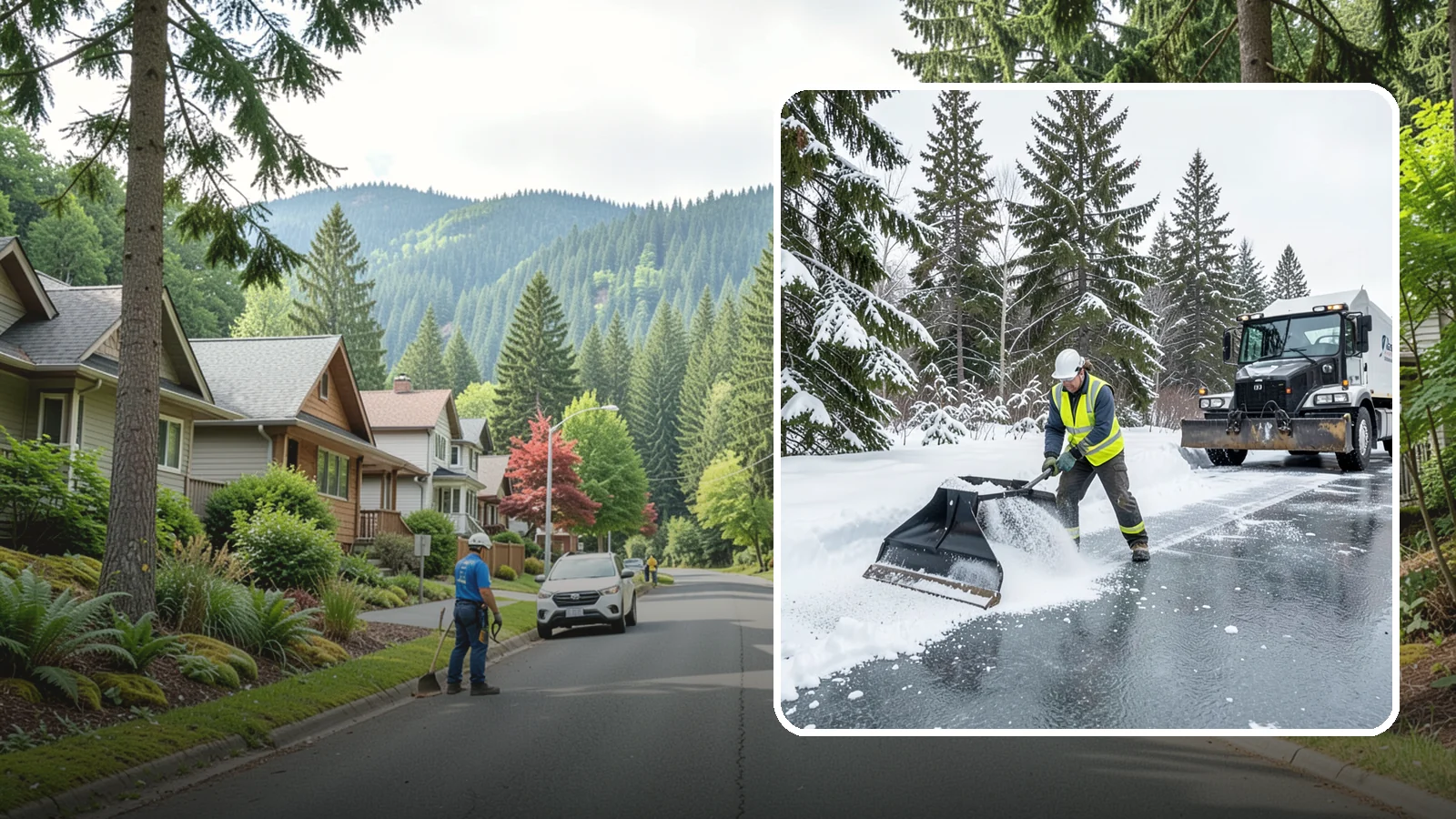 Rock Salt Application in Darrington, Snohomish County, WA - Rock salt application melts existing ice and packed snow on Western Washington pavement once temperatures sit above the low 20s.