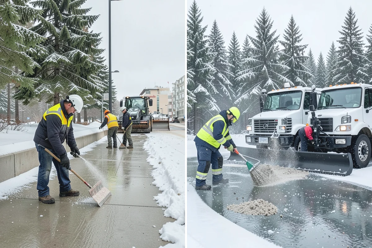 Rock Salt Application in Des Moines, King County, WA - Clear loose snow by plow or shovel so salt contacts the ice layer directly
