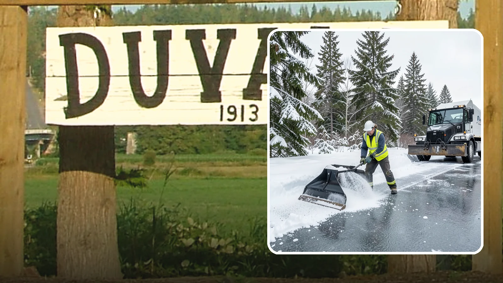 Rock Salt Application in Duvall, King County, WA - Rock salt application melts existing ice and packed snow on Western Washington pavement once temperatures sit above the low 20s.