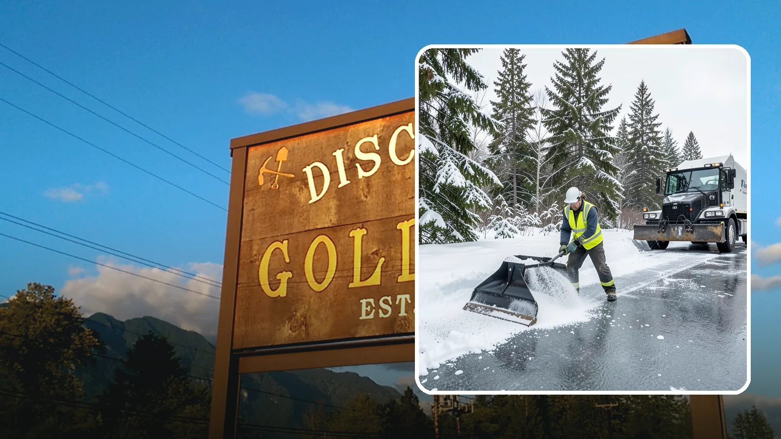 Rock Salt Application in Gold Bar, Snohomish County, WA - Rock salt application melts existing ice and packed snow on Western Washington pavement once temperatures sit above the low 20s.