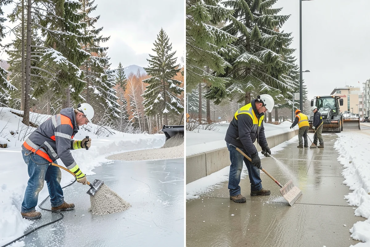 Rock Salt Application in Issaquah, King County, WA - Clear loose snow by plow or shovel so salt contacts the ice layer directly