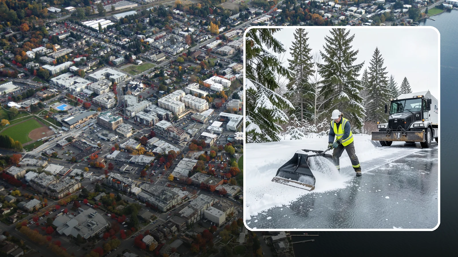 Rock Salt Application in Kirkland, King County, WA - Rock salt application melts existing ice and packed snow on Western Washington pavement once temperatures sit above the low 20s.