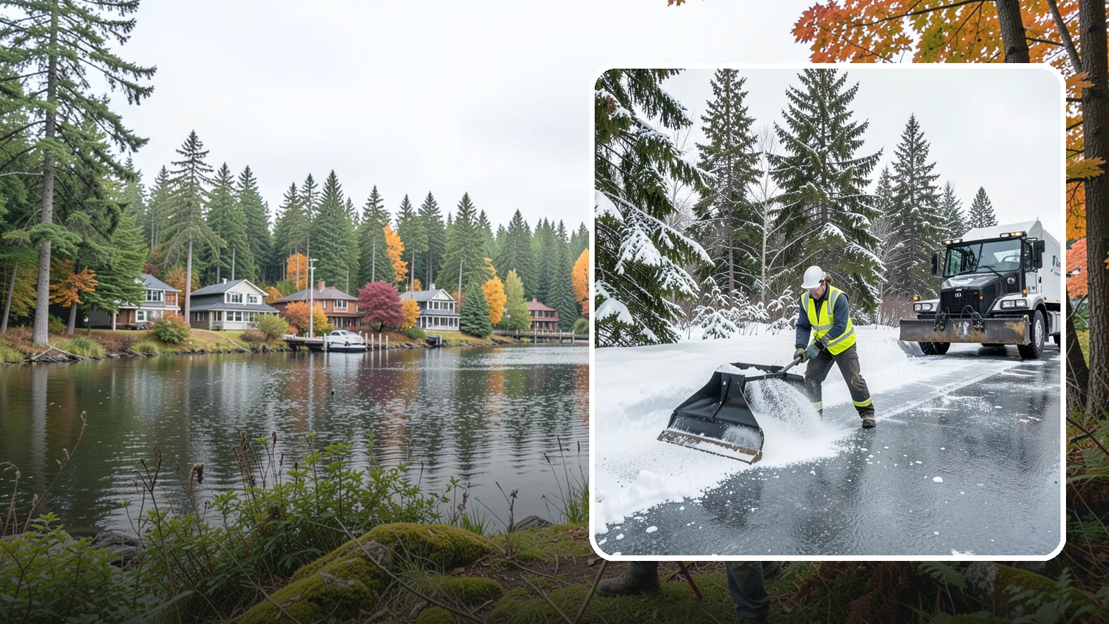 Rock Salt Application in La Conner, Skagit County, WA - Rock salt application melts existing ice and packed snow on Western Washington pavement once temperatures sit above the low 20s.