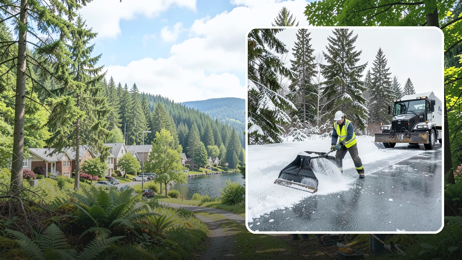 Rock Salt Application in Lake Forest Park, King County, WA - Rock salt application melts existing ice and packed snow on Western Washington pavement once temperatures sit above the low 20s.