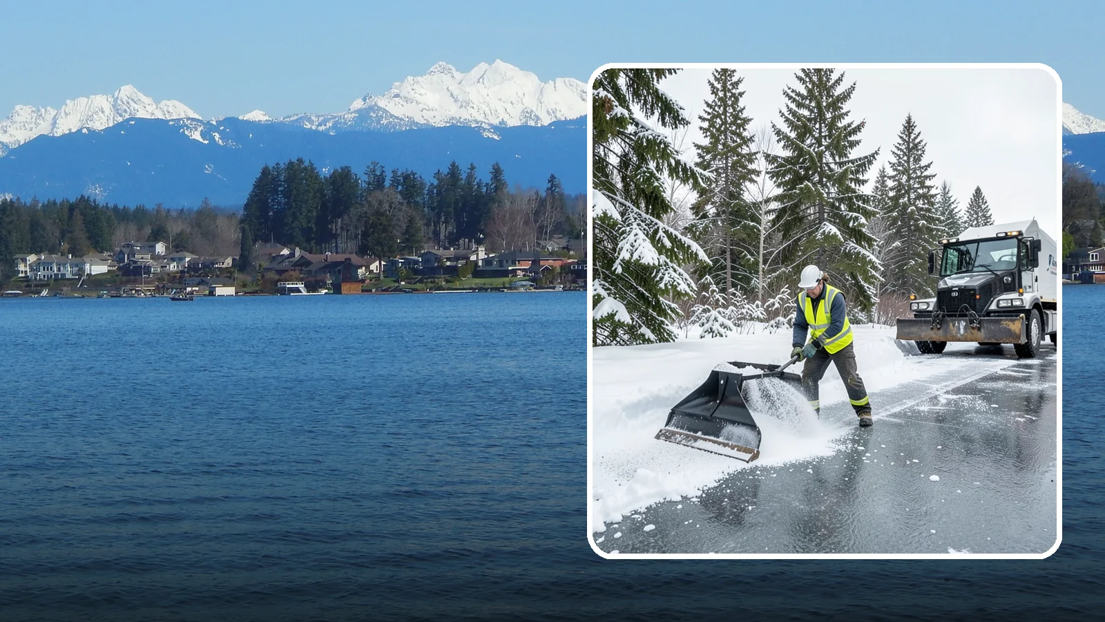 Rock Salt Application in Lake Stevens, Snohomish County, WA - Rock salt application melts existing ice and packed snow on Western Washington pavement once temperatures sit above the low 20s.