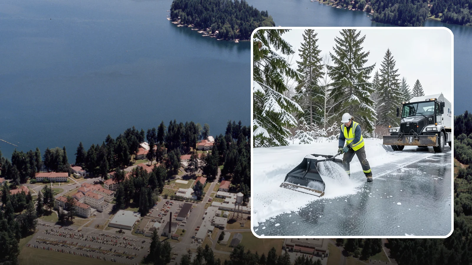 Rock Salt Application in Lakewood, Pierce County, WA - Rock salt application melts existing ice and packed snow on Western Washington pavement once temperatures sit above the low 20s.