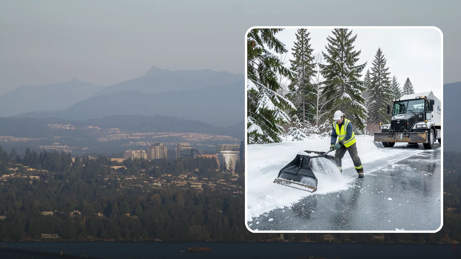 Rock Salt Application in Medina, King County, WA - Rock salt application melts existing ice and packed snow on Western Washington pavement once temperatures sit above the low 20s.