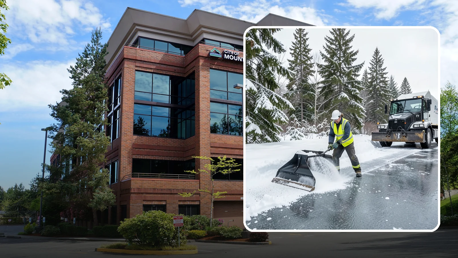 Rock Salt Application in Mountlake Terrace, Snohomish County, WA - Rock salt application melts existing ice and packed snow on Western Washington pavement once temperatures sit above the low 20s.