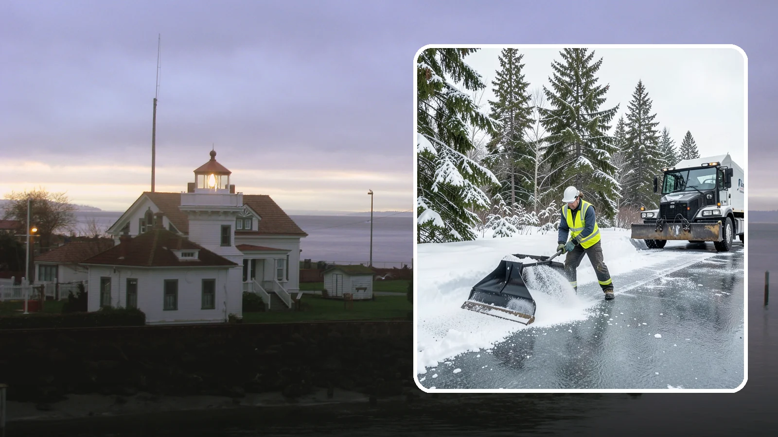 Rock Salt Application in Mukilteo, Snohomish County, WA - Rock salt application melts existing ice and packed snow on Western Washington pavement once temperatures sit above the low 20s.