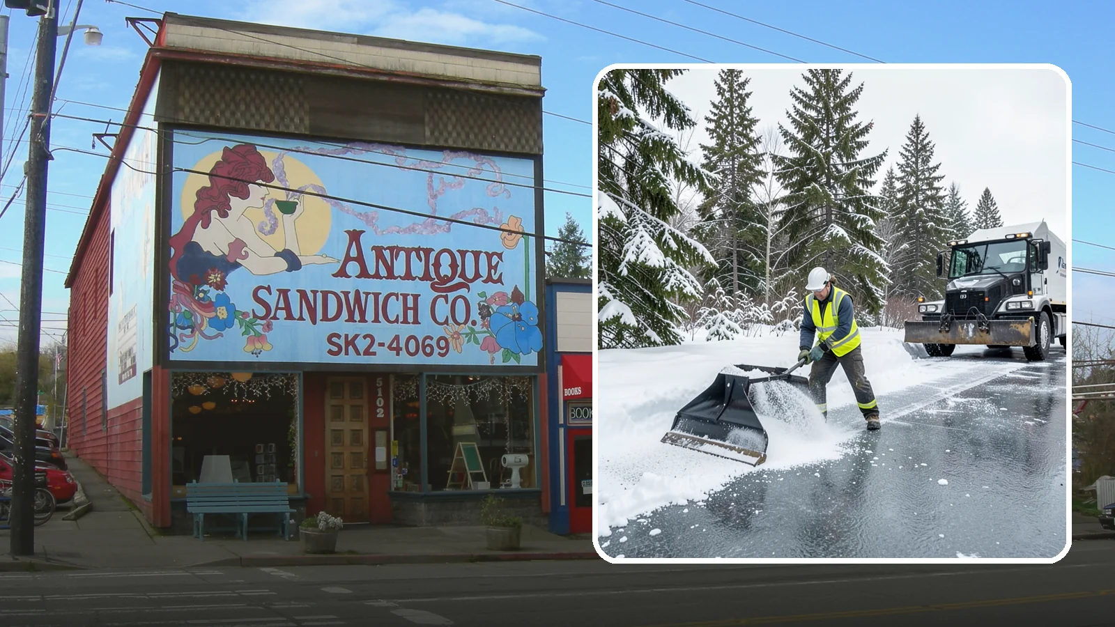 Rock Salt Application in Ruston, Pierce County, WA - Rock salt application melts existing ice and packed snow on Western Washington pavement once temperatures sit above the low 20s.