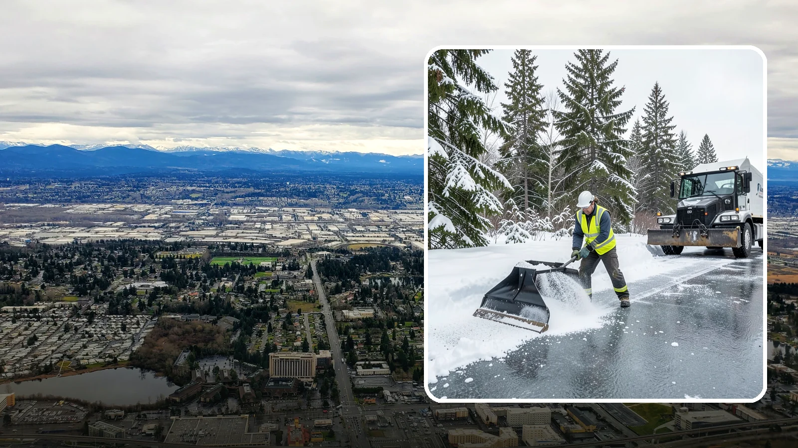 Rock Salt Application in SeaTac, King County, WA - Rock salt application melts existing ice and packed snow on Western Washington pavement once temperatures sit above the low 20s.