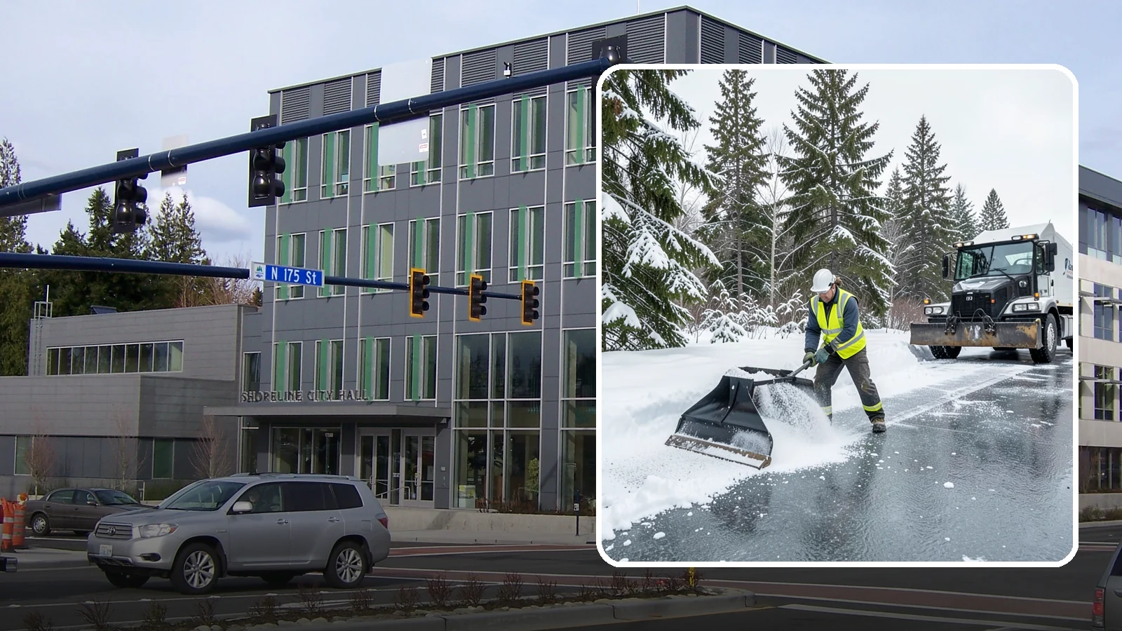 Rock Salt Application in Shoreline, King County, WA - Rock salt application melts existing ice and packed snow on Western Washington pavement once temperatures sit above the low 20s.