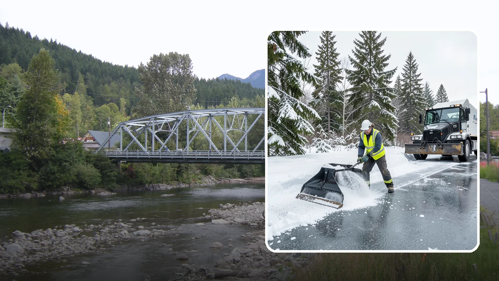 Rock Salt Application in Skykomish, King County, WA - Rock salt application melts existing ice and packed snow on Western Washington pavement once temperatures sit above the low 20s.