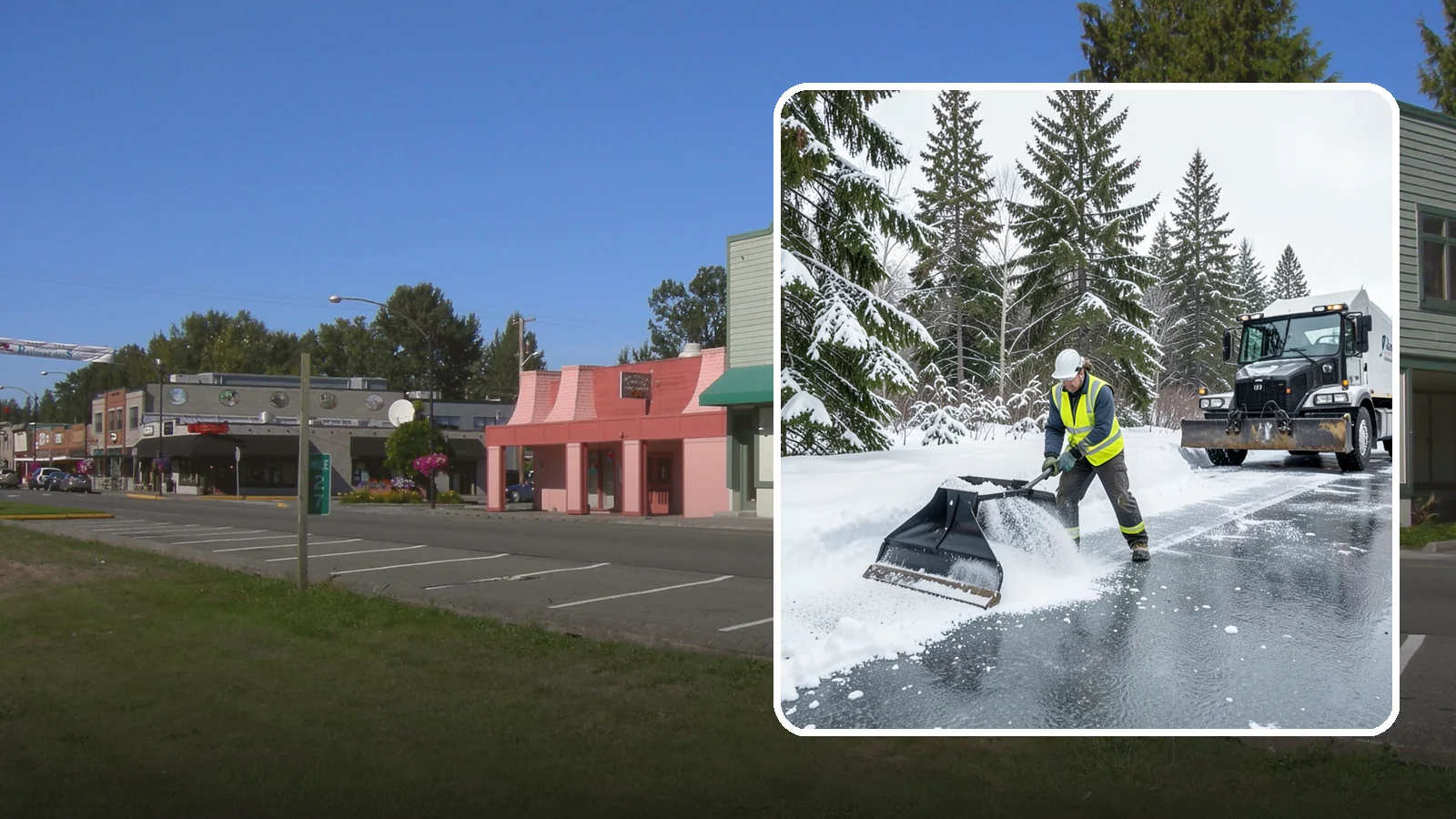 Rock Salt Application in Snoqualmie, King County, WA - Rock salt application melts existing ice and packed snow on Western Washington pavement once temperatures sit above the low 20s.
