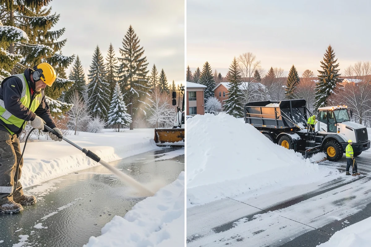 Rock Salt Application in South Prairie, Pierce County, WA - Clear loose snow by plow or shovel so salt contacts the ice layer directly