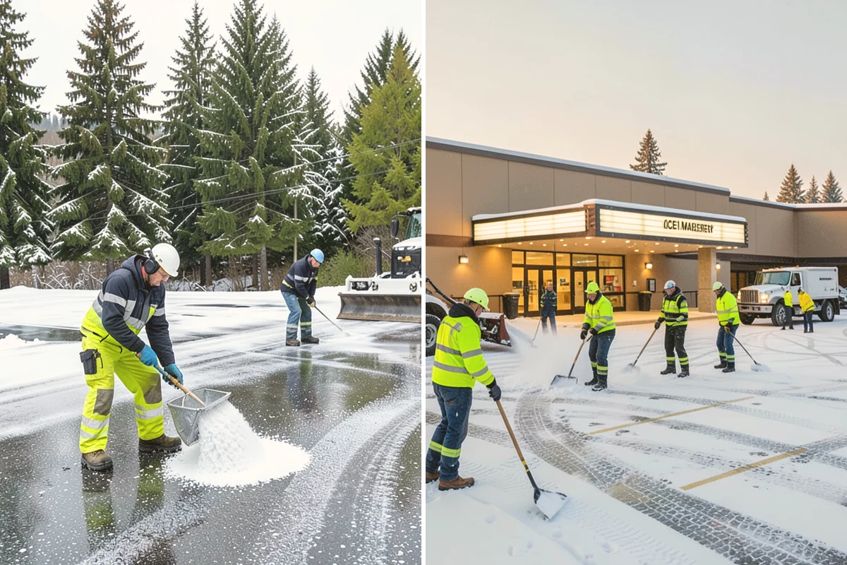 Rock Salt Application in Stanwood, Snohomish County, WA - Clear loose snow by plow or shovel so salt contacts the ice layer directly