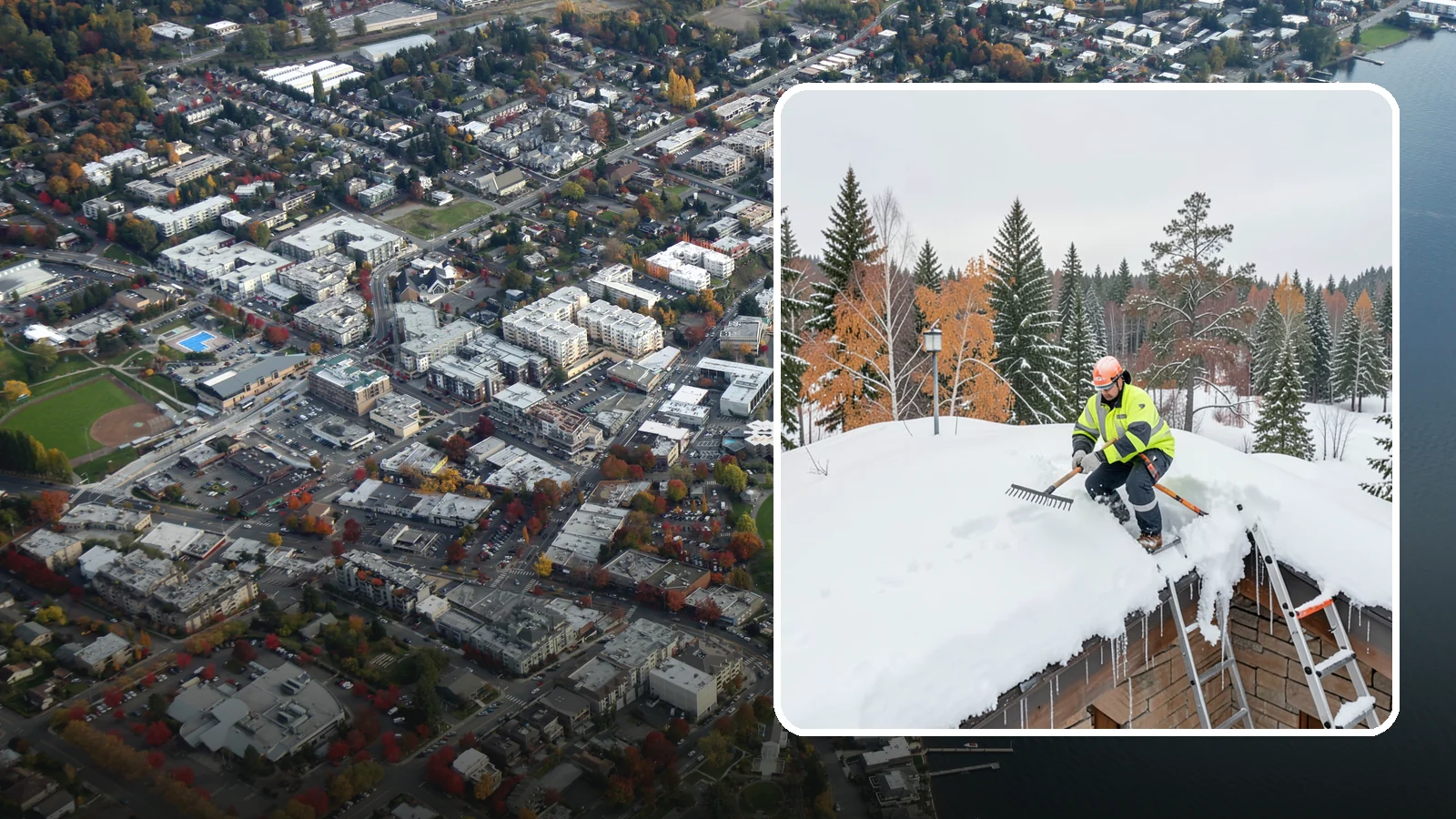 Roof Access Snow Clearing in Kirkland, King County, WA - We clear snow from rooftop access points, ladders, and hatches so maintenance and emergency crews can safely reach equipment...