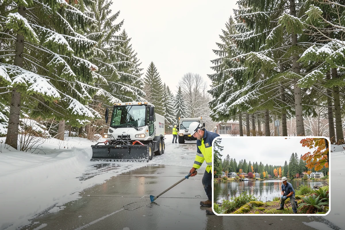 Roof Access Snow Clearing in La Conner, Skagit County, WA - Keeps rooftop equipment serviceable through winter