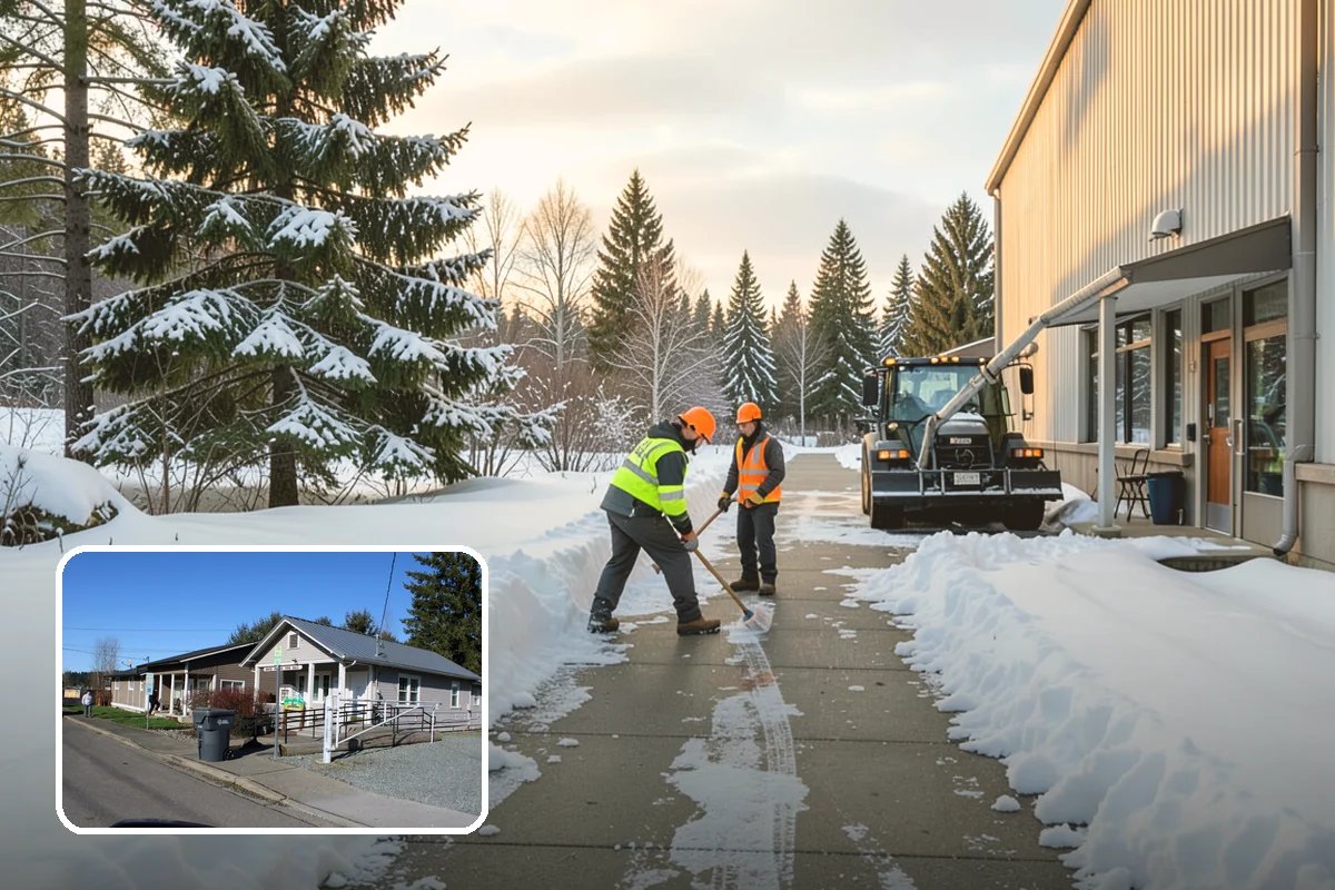 Roof Access Snow Clearing in South Prairie, Pierce County, WA - Keeps rooftop equipment serviceable through winter