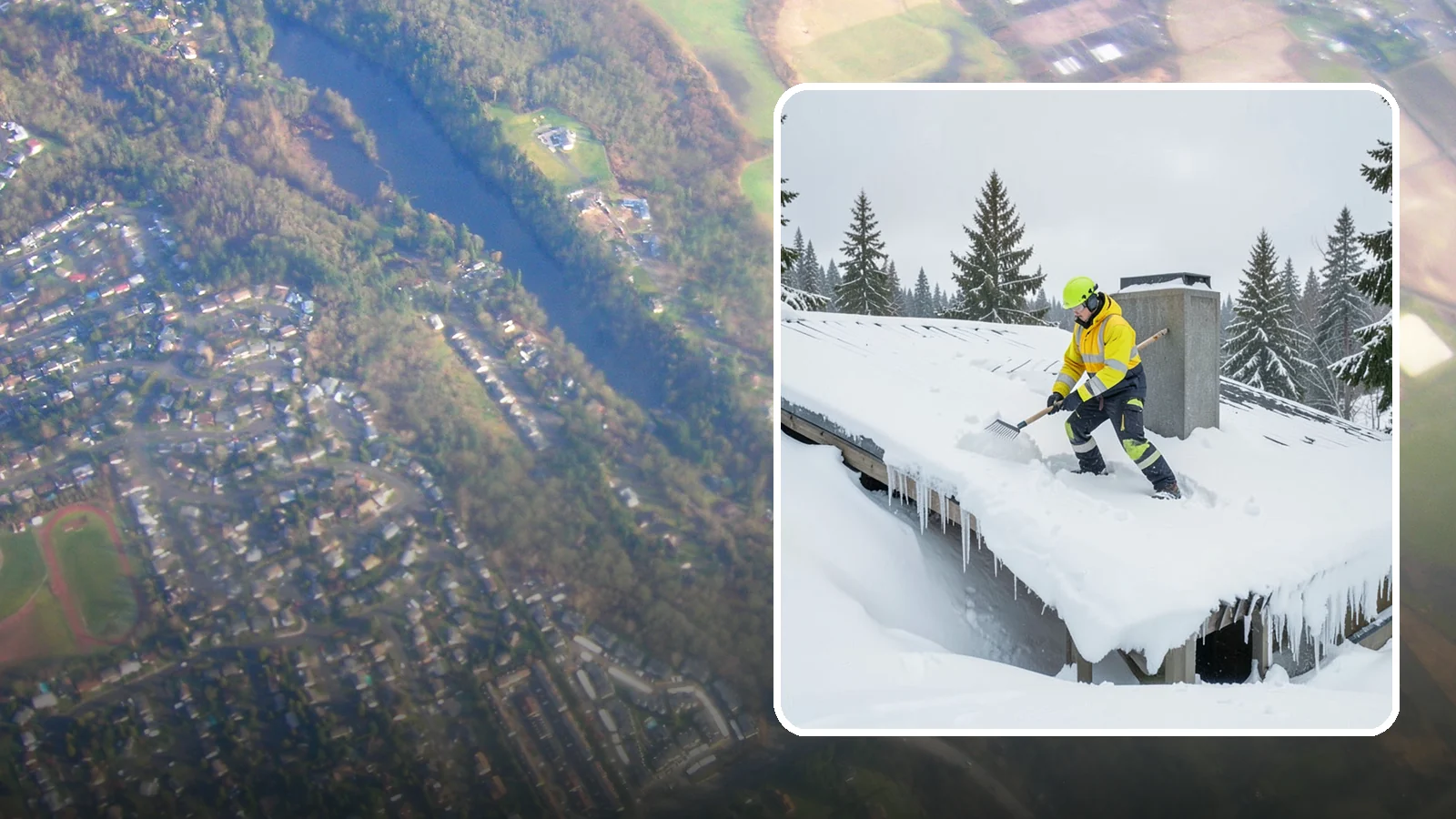 Roof Edge Clearing in Algona, King County, WA - We clear the roof edge and overhang zone where snow and ice concentrate above walkways and entrances.