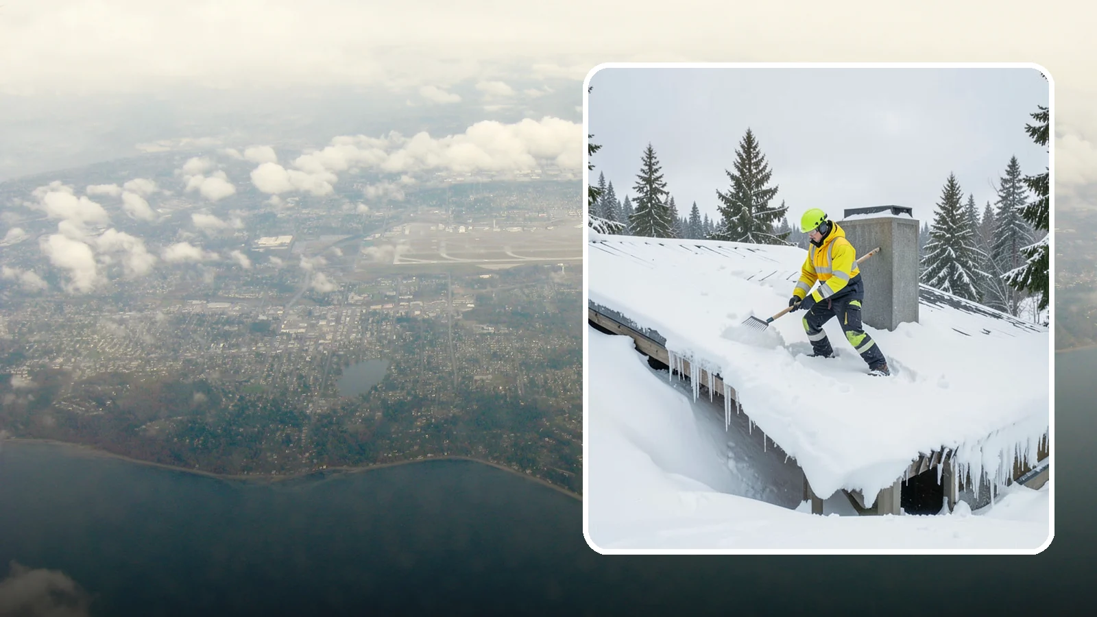 Roof Edge Clearing in Burien, King County, WA - We clear the roof edge and overhang zone where snow and ice concentrate above walkways and entrances.