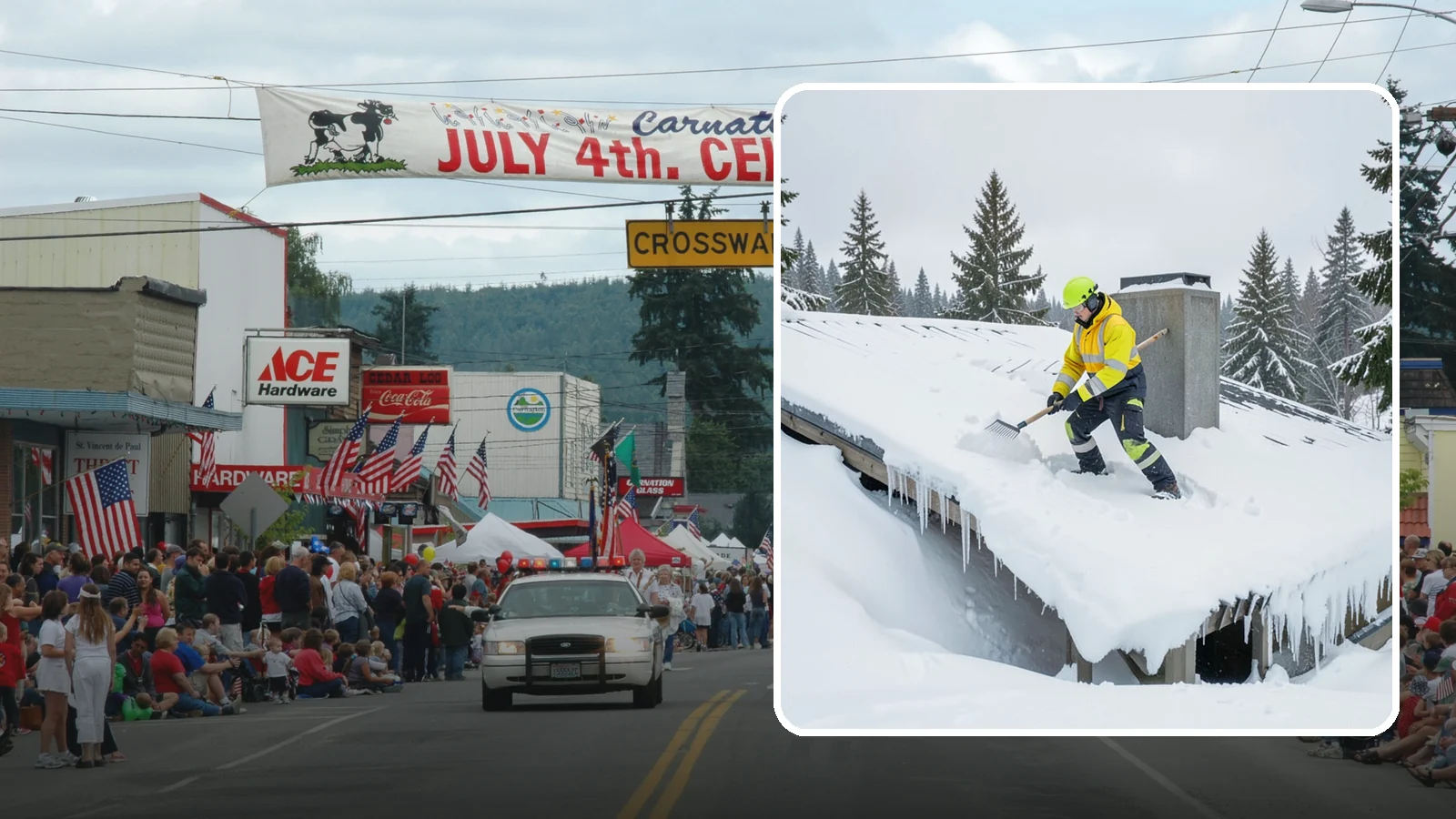 Roof Edge Clearing in Carnation, King County, WA - We clear the roof edge and overhang zone where snow and ice concentrate above walkways and entrances.