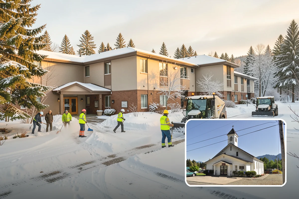 Roof Edge Clearing in Concrete, Skagit County, WA - Removes falling-snow and icicle hazards over entrances