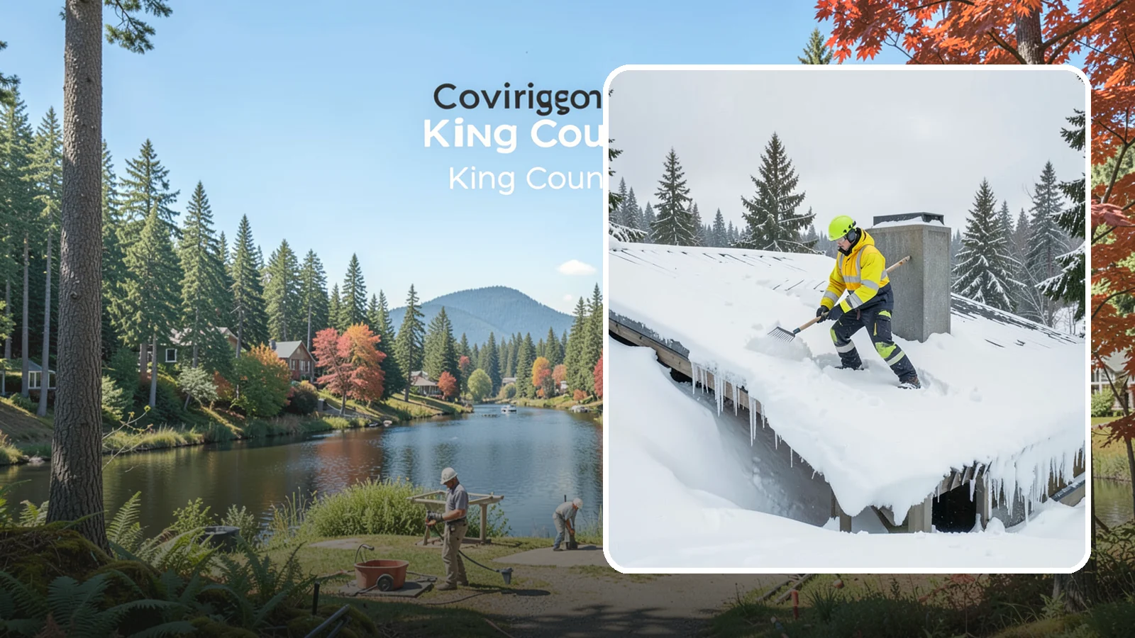 Roof Edge Clearing in Covington, King County, WA - We clear the roof edge and overhang zone where snow and ice concentrate above walkways and entrances.