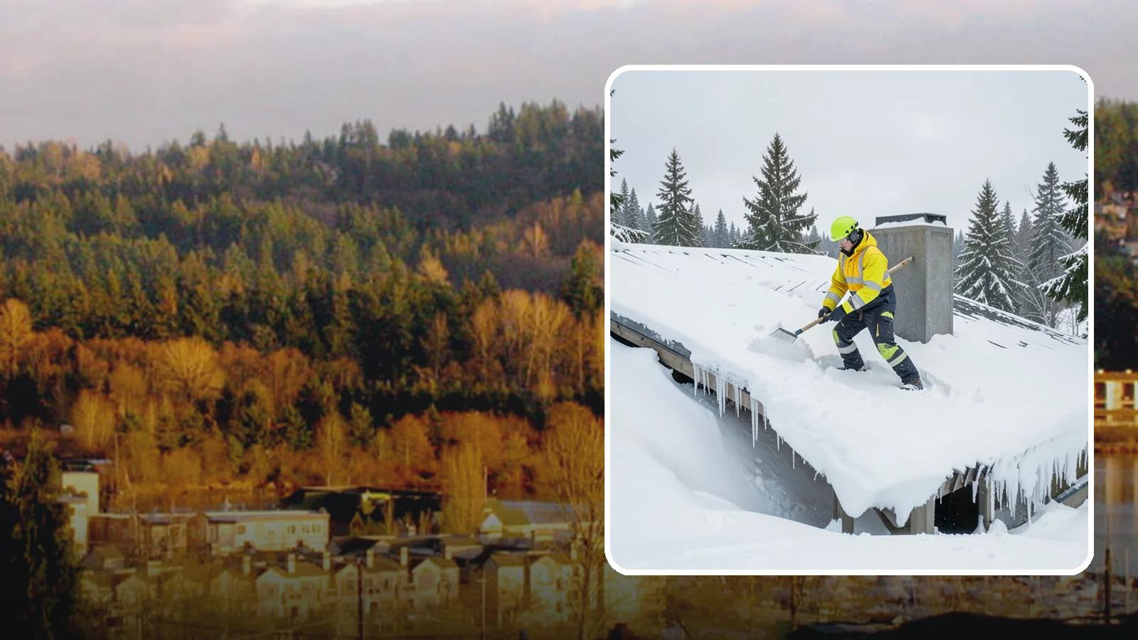 Roof Edge Clearing in Kenmore, King County, WA - We clear the roof edge and overhang zone where snow and ice concentrate above walkways and entrances.
